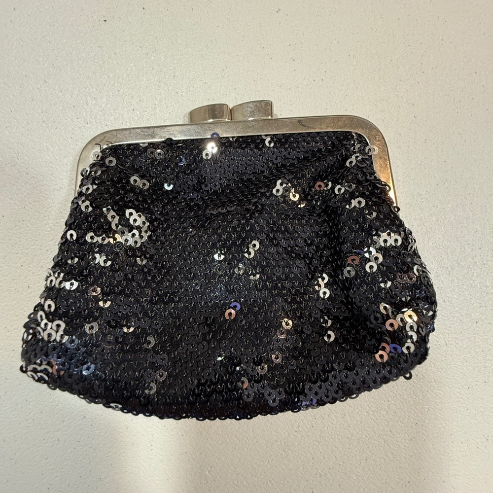 Victorias Secret Womens Coin Purse OS Black Sequin Kiss Lock Glam Evening